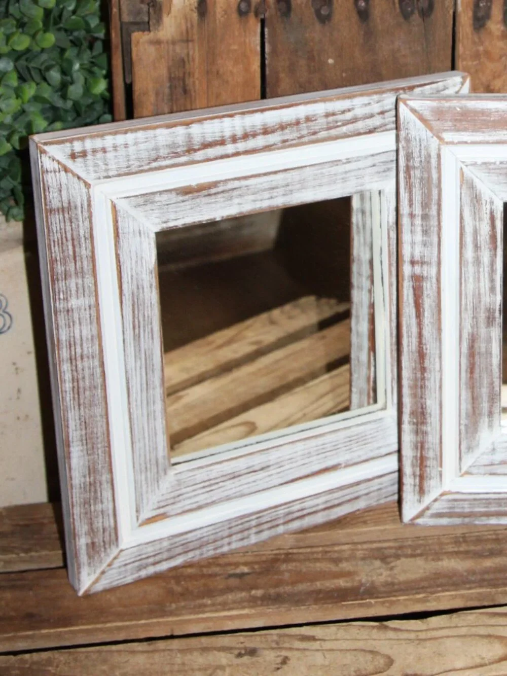 Pair of VTG White Shabby Distressed Farmhouse Wall Decor Accent Mirrors